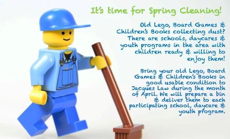 Jacques Law collecting used toys and books for local schools and daycares