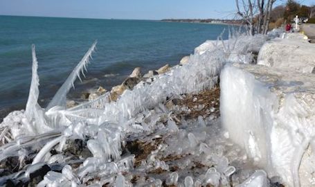 Natural ice sculptures along Lake Huron shore at Goderich Street, Kincardine