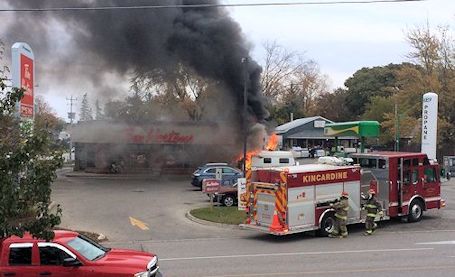 Burning van causes damage at Tim Hortons in downtown Kincardine