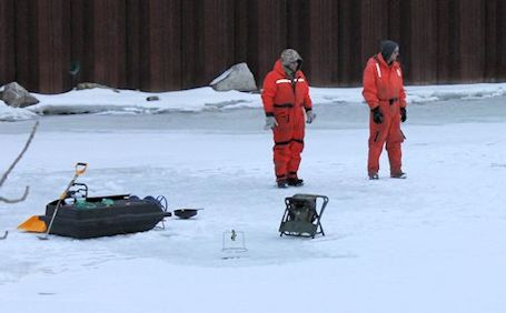 Ice fishermen try their luck along frozen Penetangore River