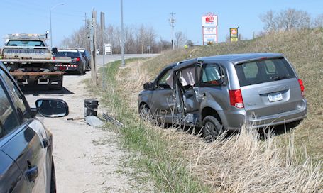 Two vehicles damaged in crash at corner of Sutton Street and Highway 21