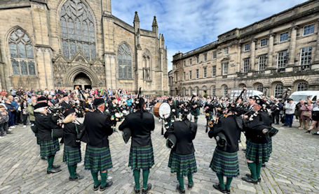 Kincardine Scottish Pipe Band performs in Edinburgh, Scotland