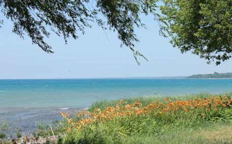 Hot, hazy, humid summer afternoon along Lake Huron